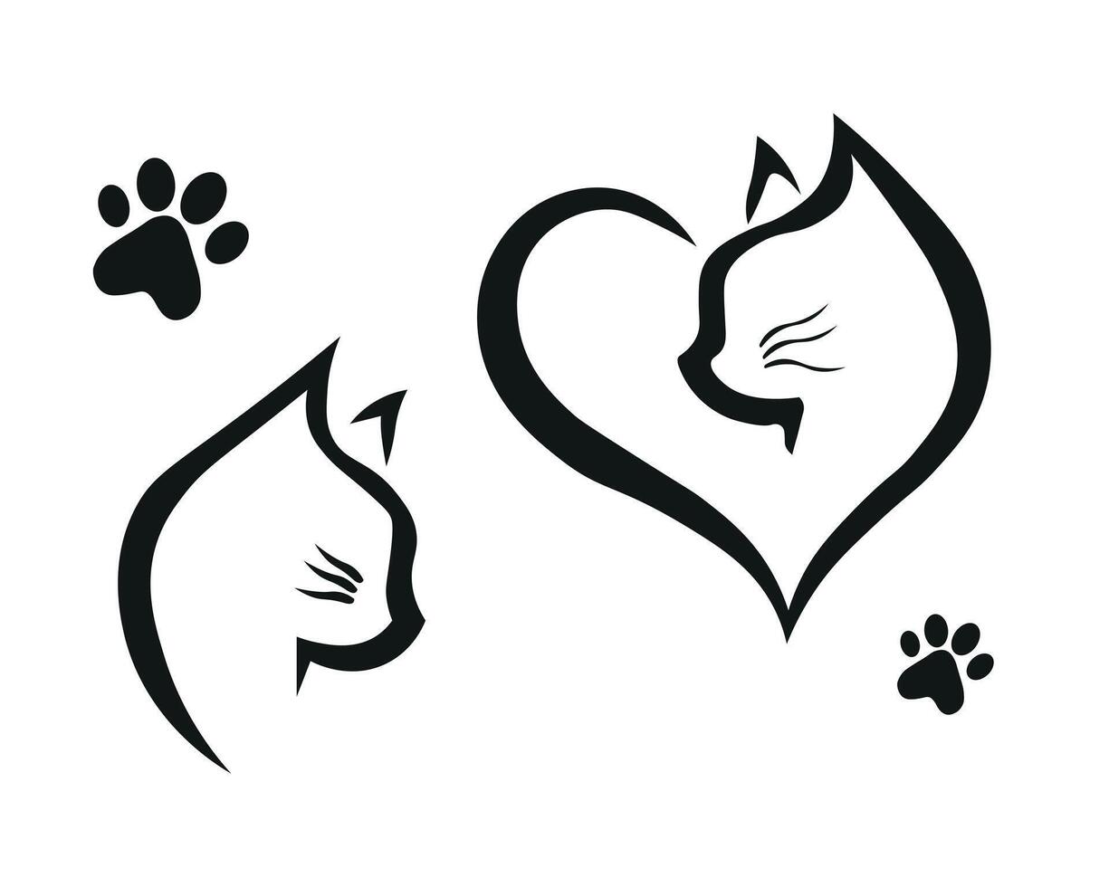 Two cats and a heart with paw prints vector