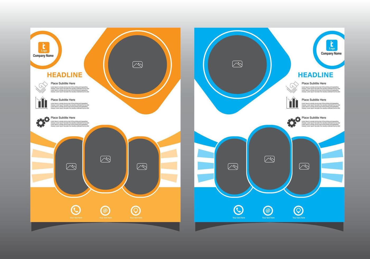 Two brochure templates with orange and blue circles vector