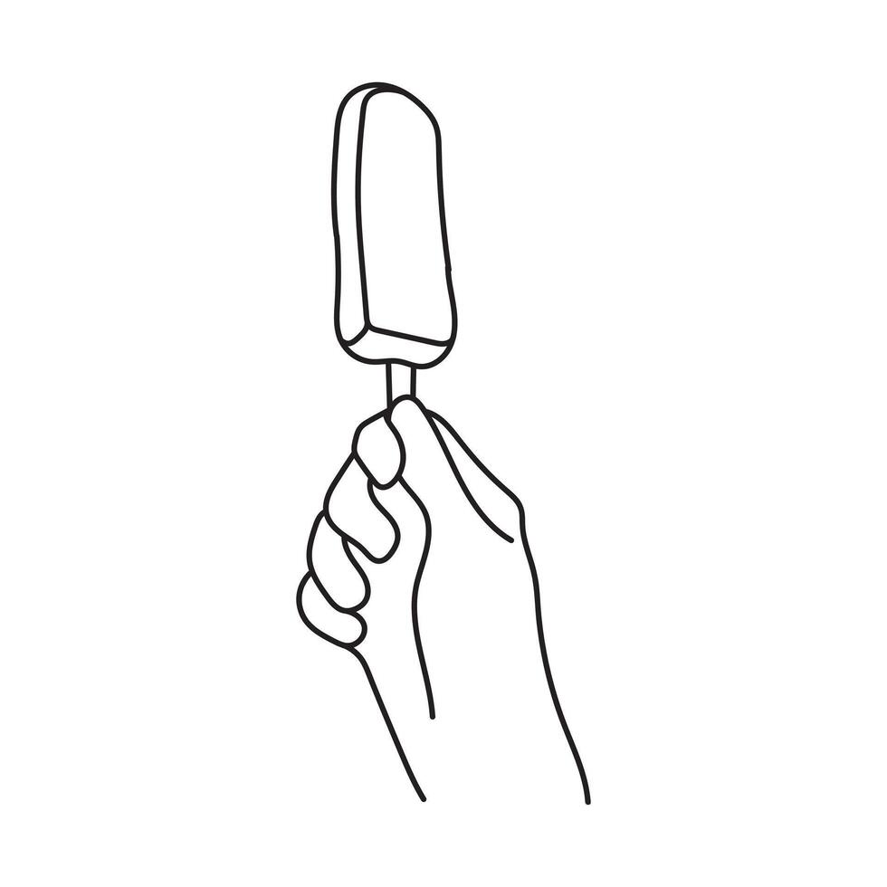 Hand holding a ice cream line art vector