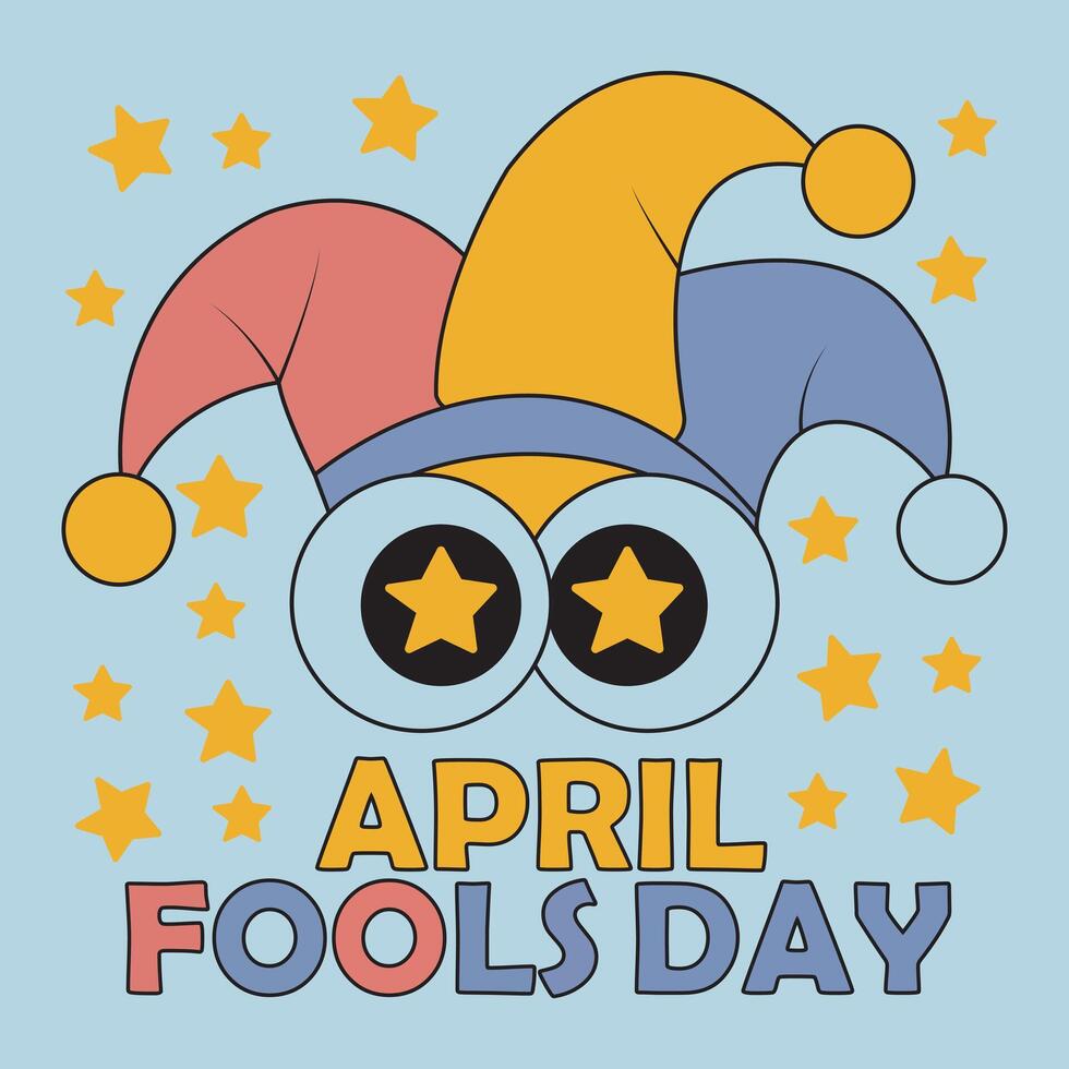 April Fools Day Jester Hat Star Glasses Stars Funny Celebration Graphic Design vector
