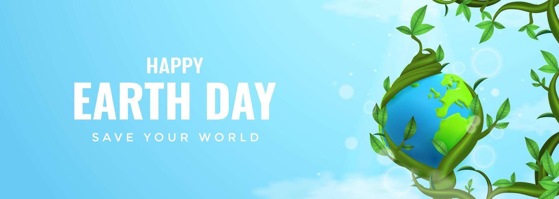 Earth Day Celebration with Planet and Green Vines on a Blue Background. Suitable for Banner. vector