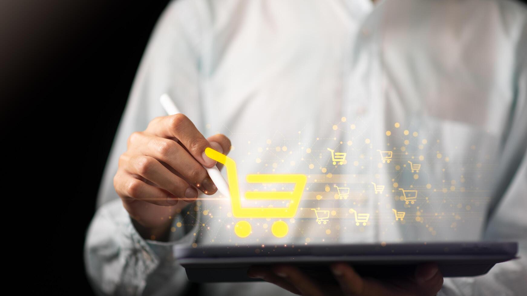 Check sales and check business growth reports , Startups or small business entrepreneurs show concept of selling products online , order management in online stores , shopping on internet photo