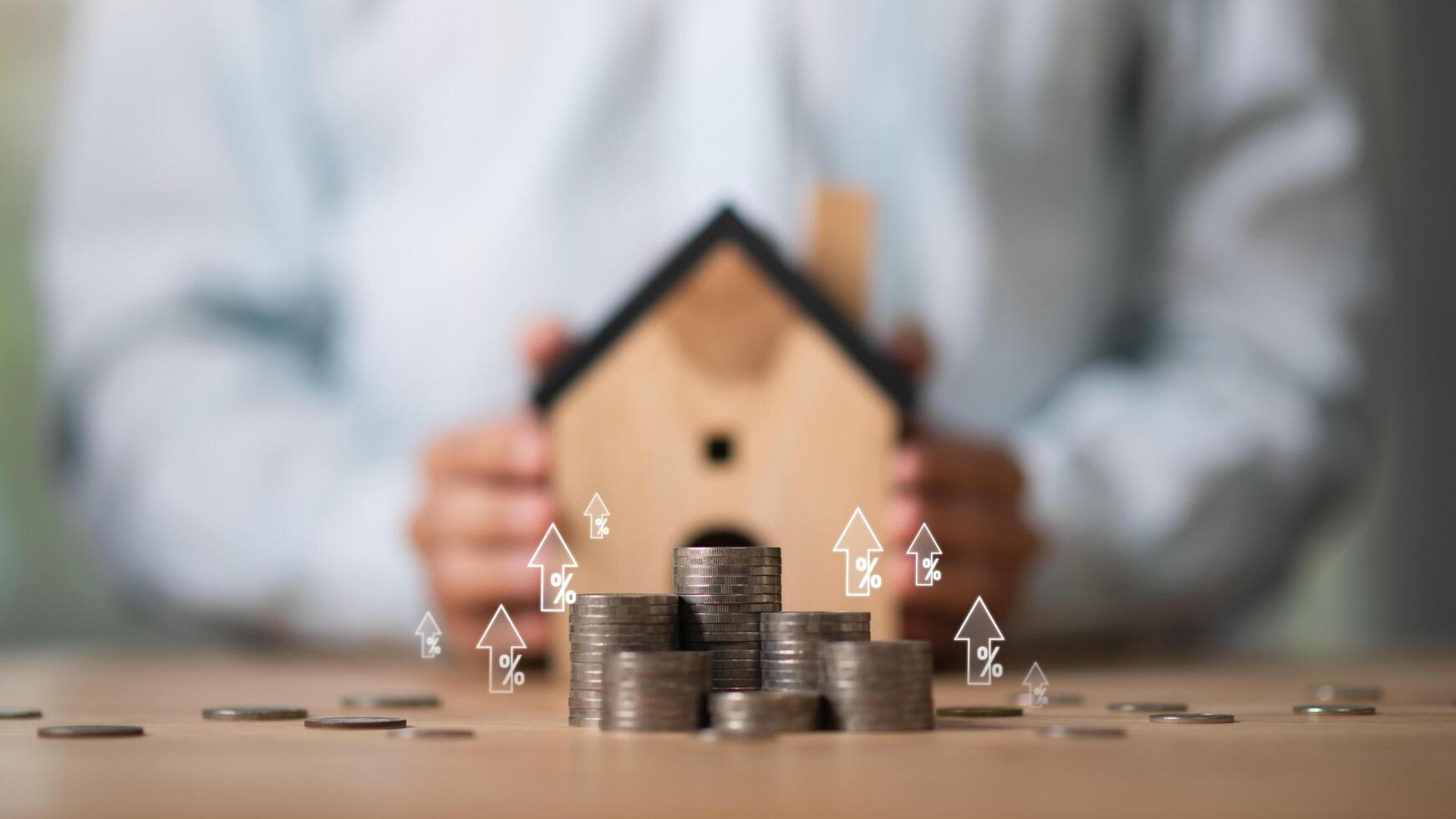 concept for homebuyers with rising interest rates ,investment growth percentage and interest on deposits ,finance and investment ,interest growth graph ,Planning for Retirement Benefits photo