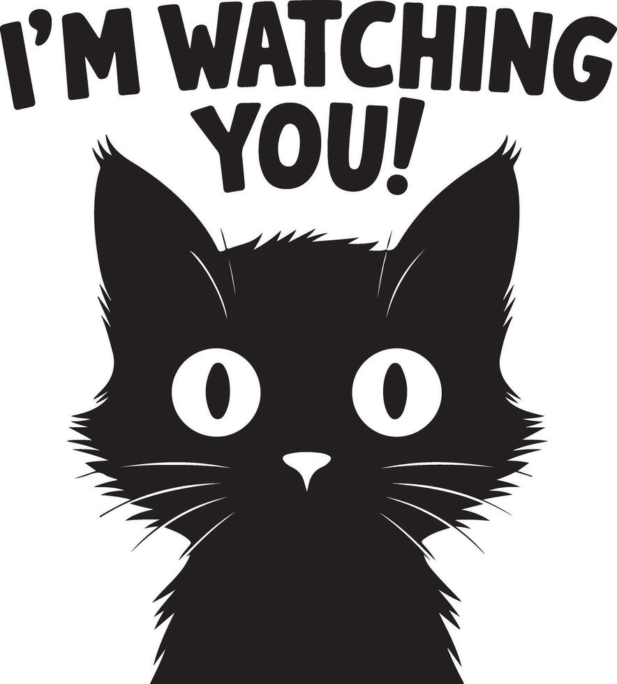 A silhouette of a cat with eyes wide open vector