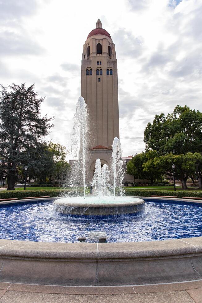 Stanford, California USA - January 25, 2025 the water pool with tower at stanfort university in USA photo
