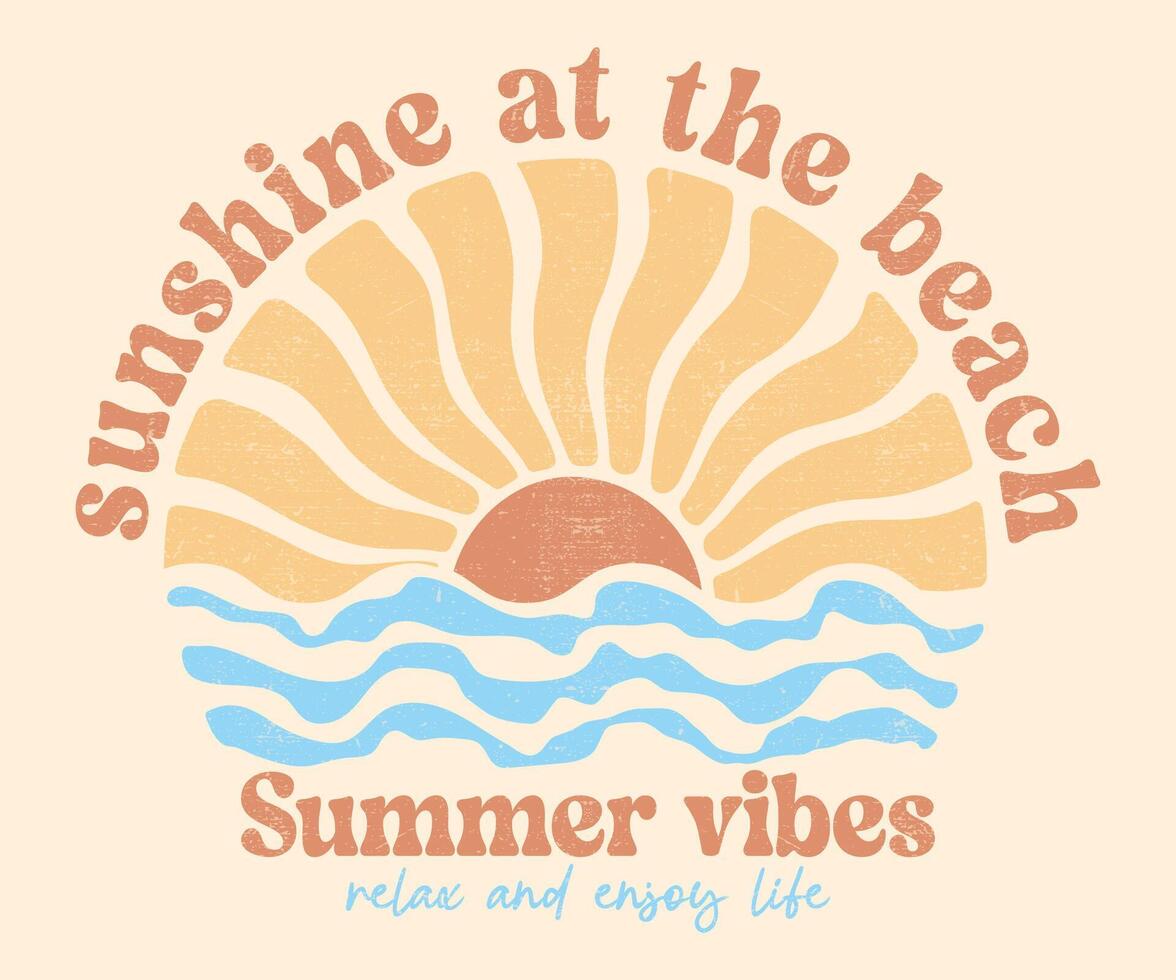 Sunshine at the Beach. Relax and enjoy life. Summer Sunshine artwork graphic print design. Beach Sunset Wave modern abstract art. vector