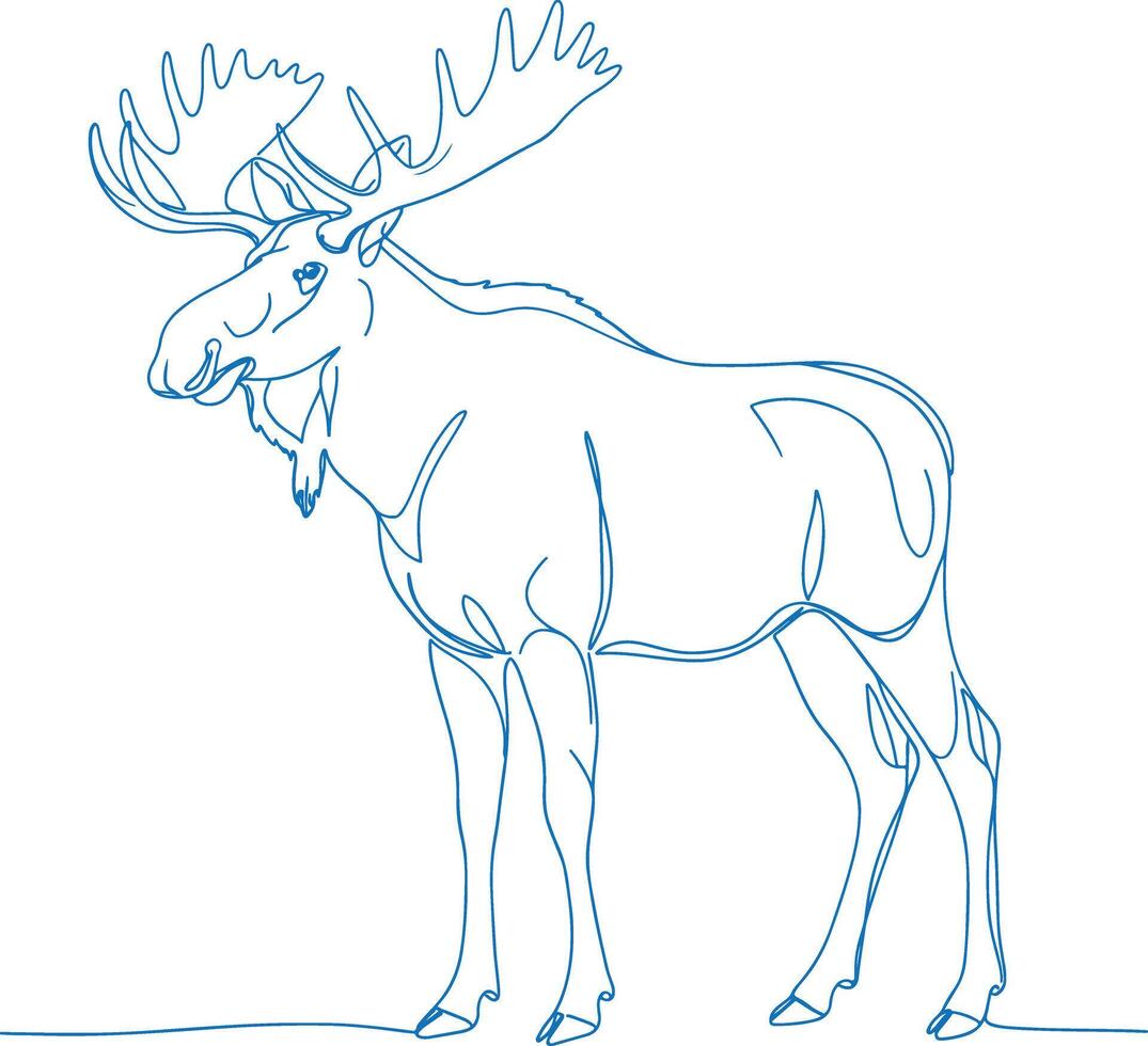 Elegant minimalist line art illustration of a moose with large antlers, featuring a simple and modern outline design vector
