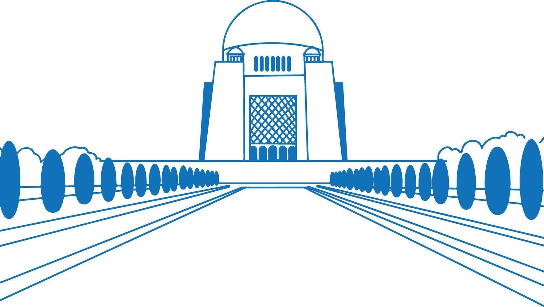 Elegant minimalist illustration of Mazar-e-Quaid, the iconic mausoleum of Muhammad Ali Jinnah in Karachi, Pakistan vector