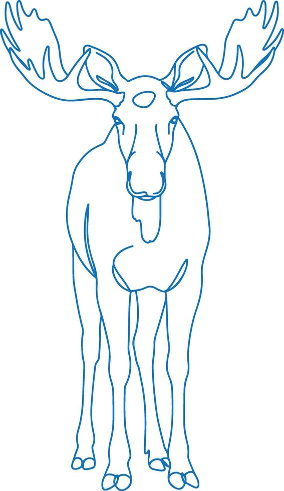 Minimalist front-view line art illustration of a moose with large antlers vector
