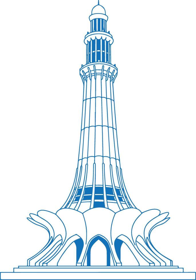 Minimalist Architectural Line Drawing of Minar-e-Pakistan - Historic National Tower and Symbol of Pakistani Independence vector