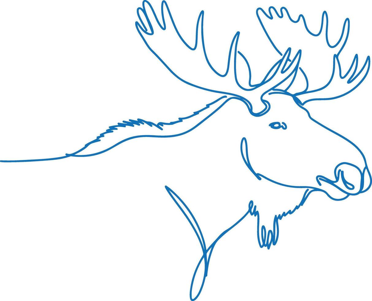 Minimalist moose head logo in a modern line art style with bold antlers vector