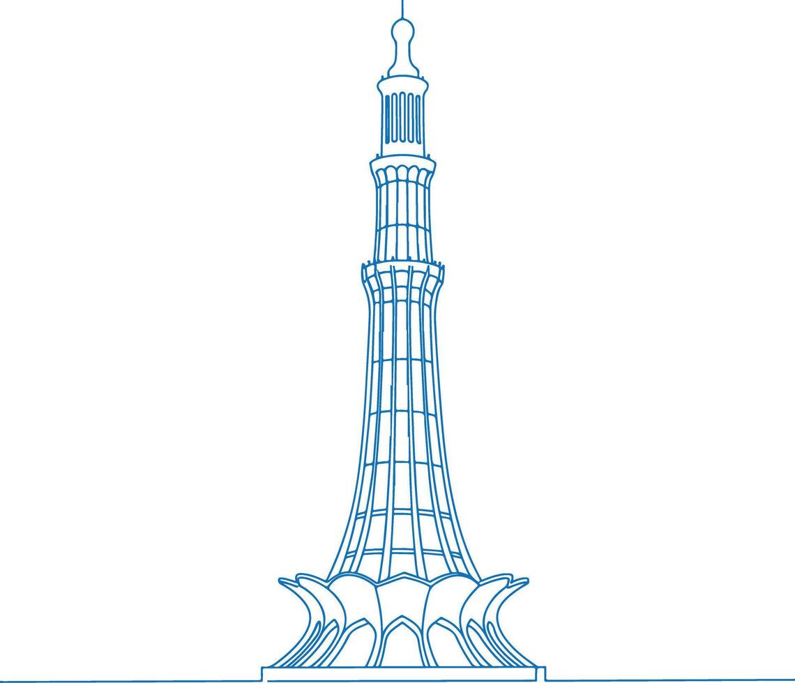 Minimalist Digital Line Art Illustration of Minar-e-Pakistan in Lahore, Pakistan - Iconic Historical Monument in Modern Architectural Outline Design vector