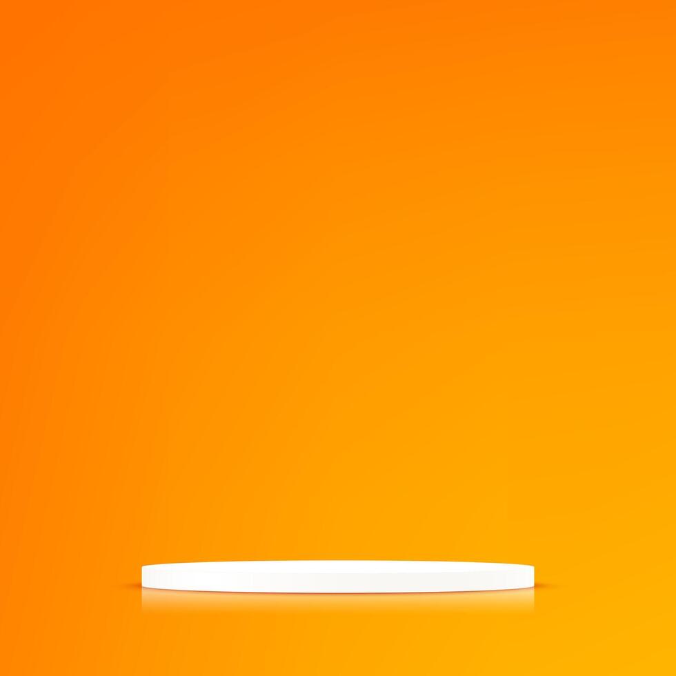 Orange background 3d with white podium space for selling products, backdrop, wallpaper, background, text. Empty orange studio room background. illustration. vector