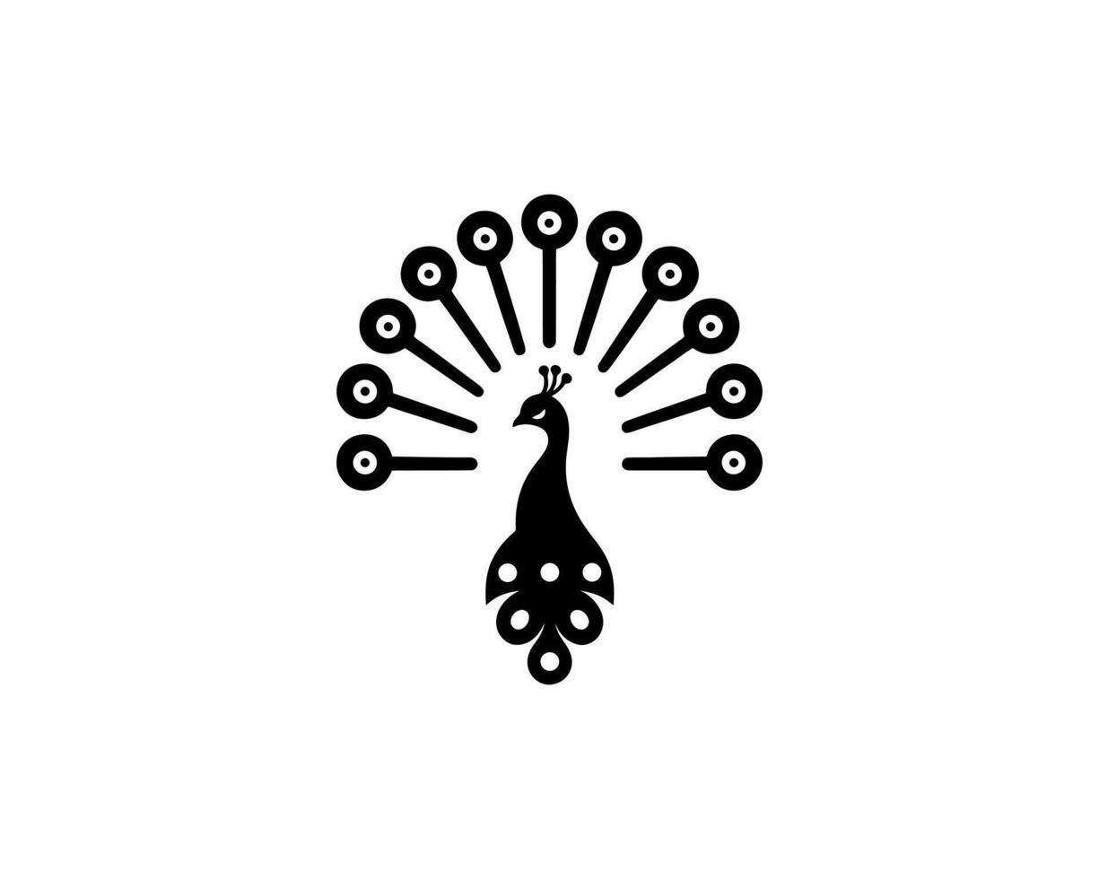 A black and white logo of a peacock icon vector