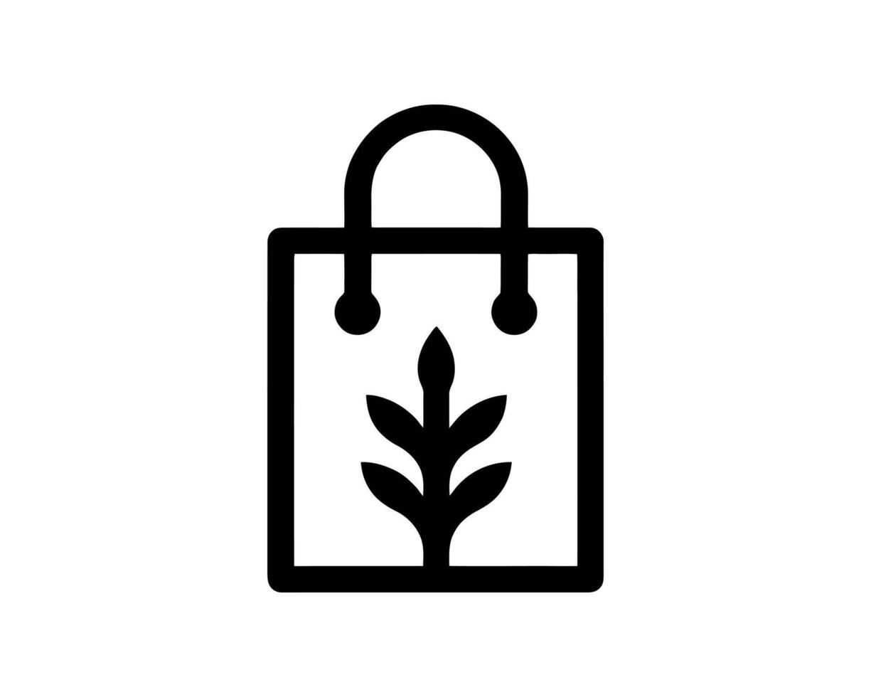 A black and white image of a bag with a plant inside vector