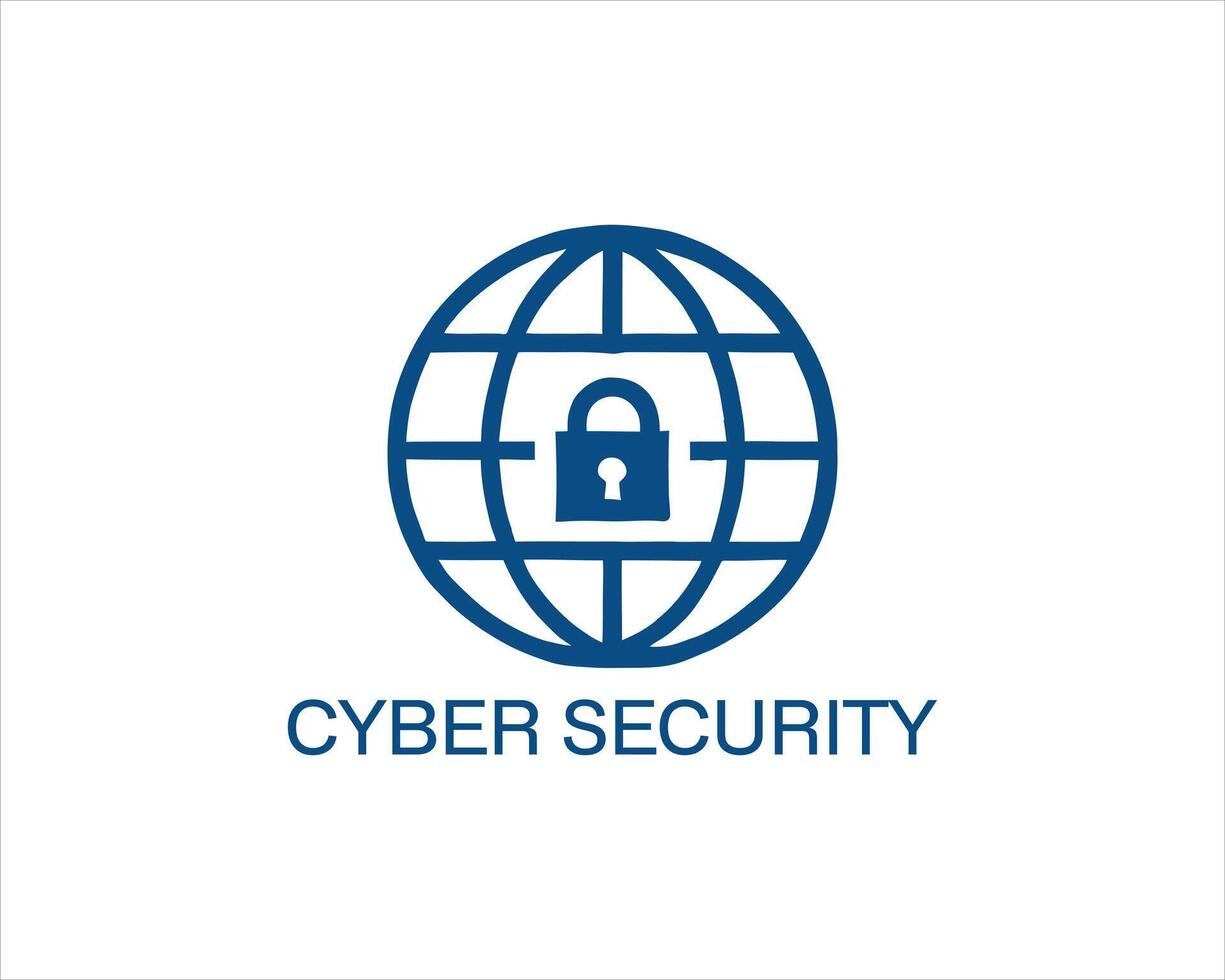 Cyber security logo with a lock and globe vector