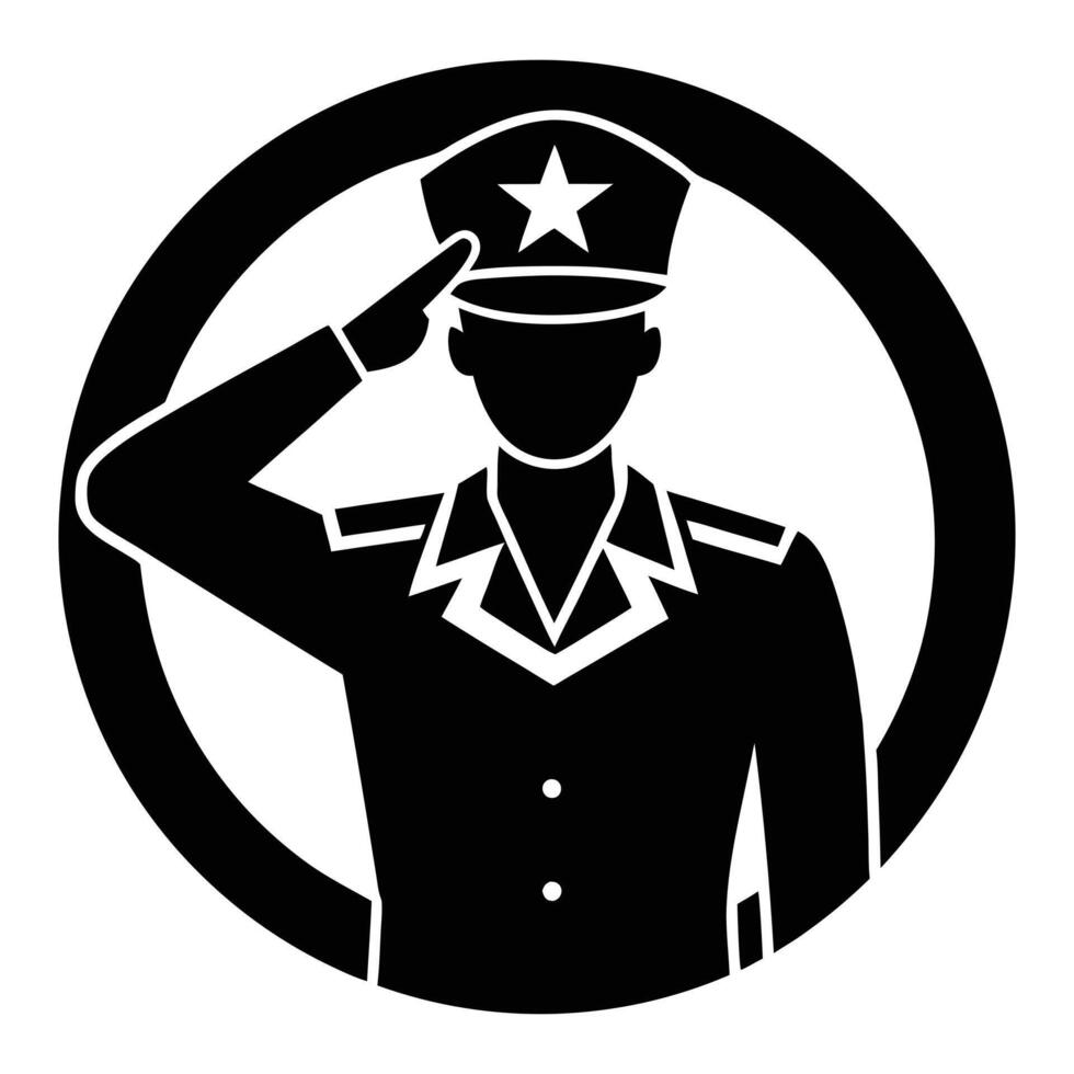 a black and white illustration of a soldier saluting vector