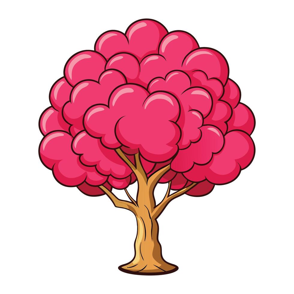 a cartoon pink tree with many pink flowers vector