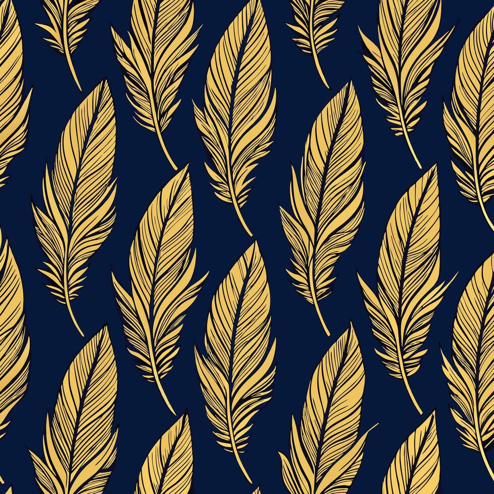 golden feathers on navy background vector
