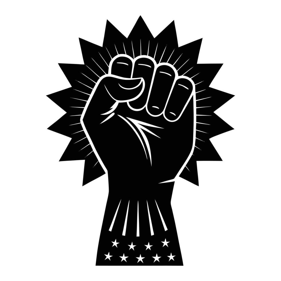 a black fist with stars on it vector