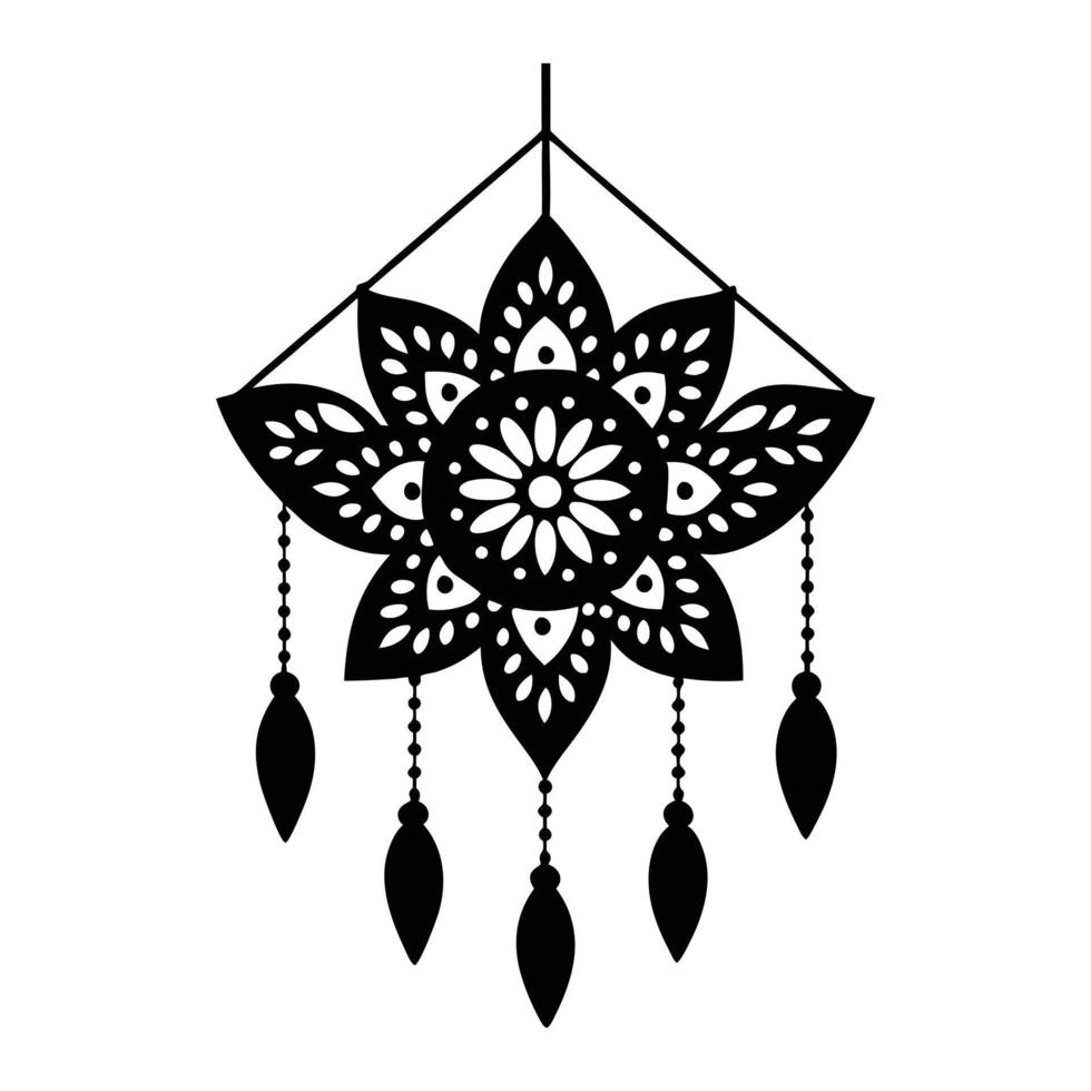 a black and white illustration of a dream catcher white background vector