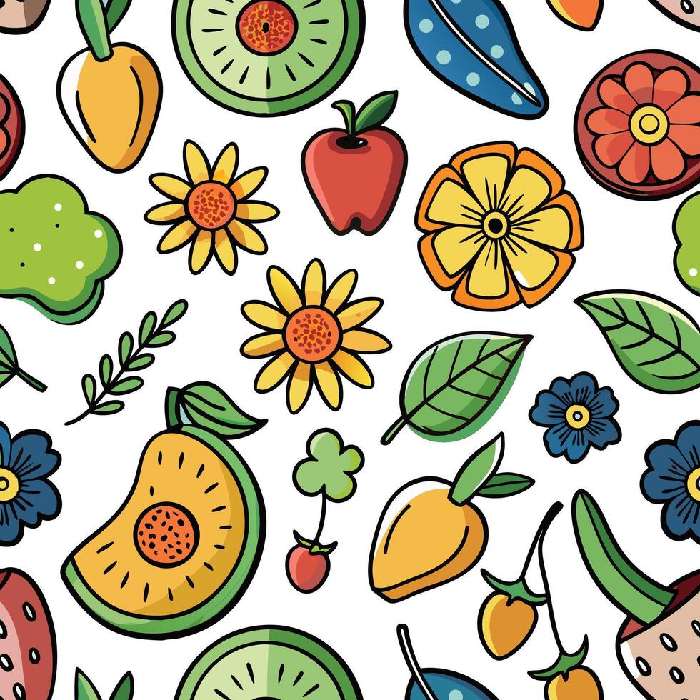 seamless pattern with fruits and vegetables vector