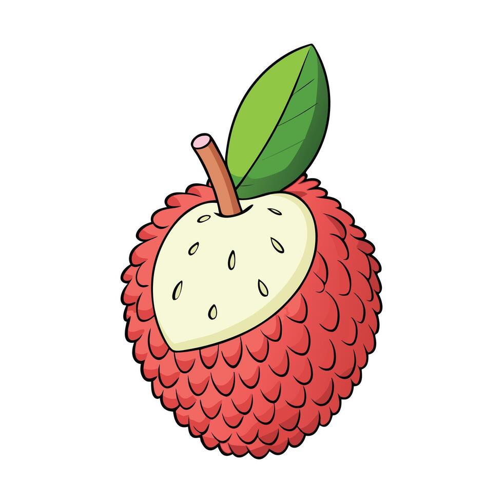 an illustration of a red fruit with leaves vector