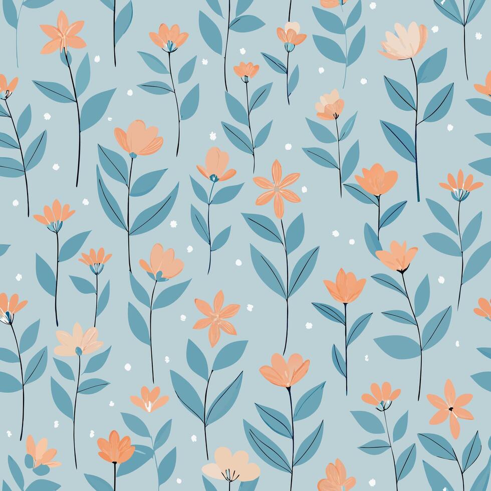 floral seamless pattern with orange flowers and leaves. vector