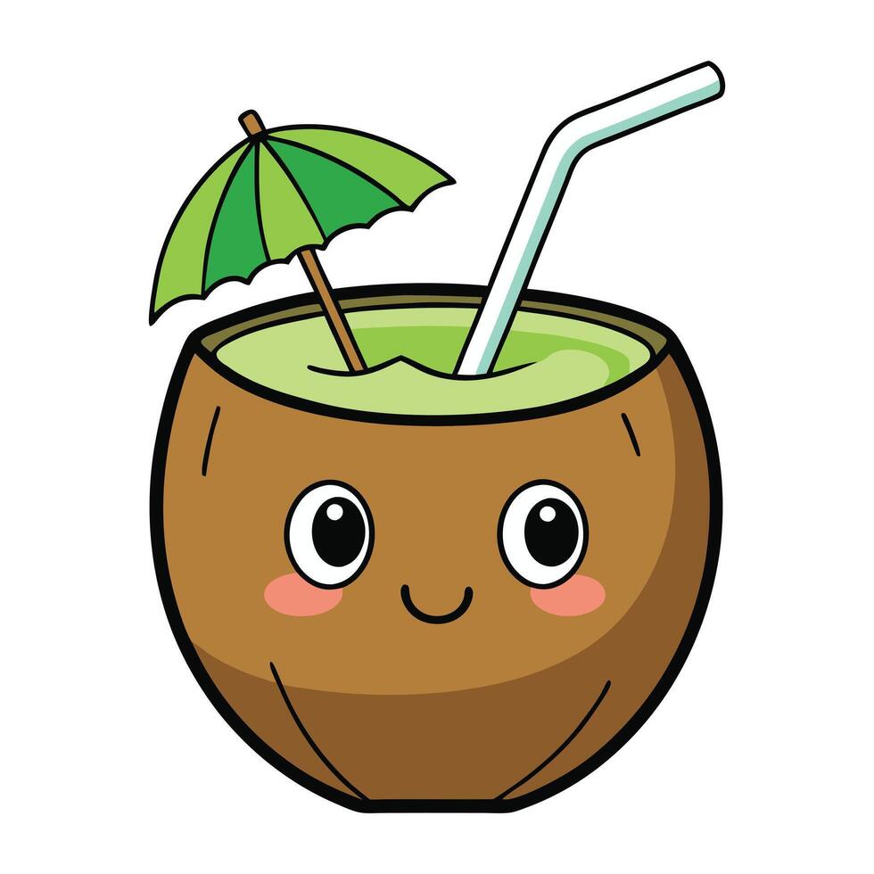coconut drink with a straw and umbrella illustration vector