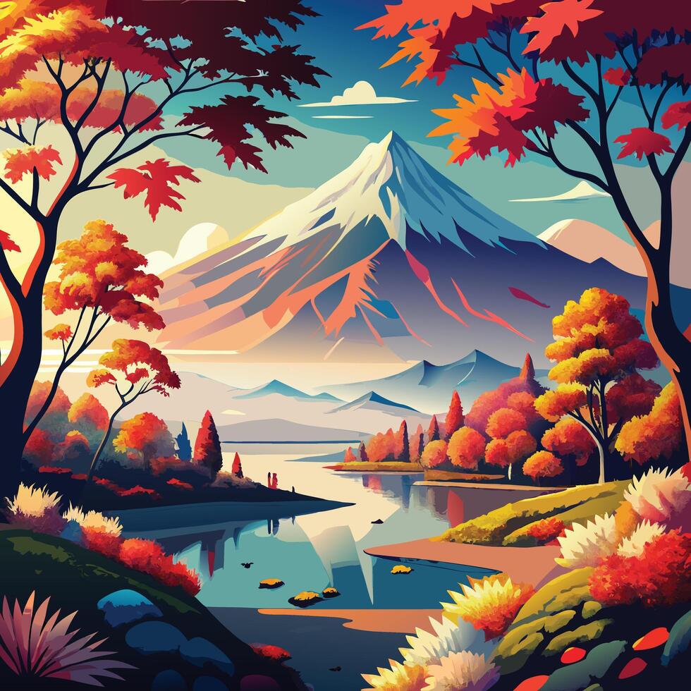 autumn landscape with mountain and trees vector