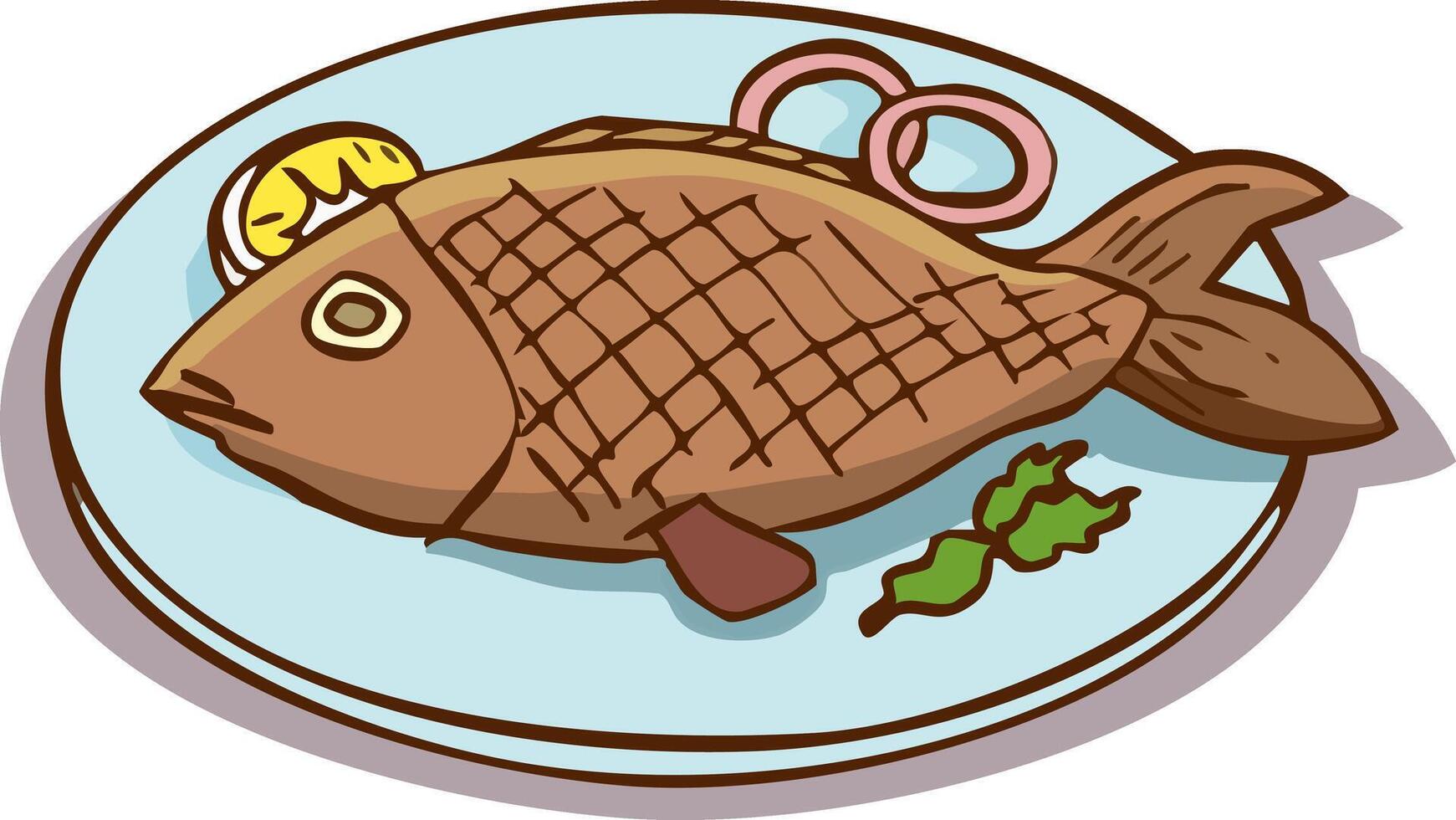 Grilled Fish Served on a Platter Illustration vector