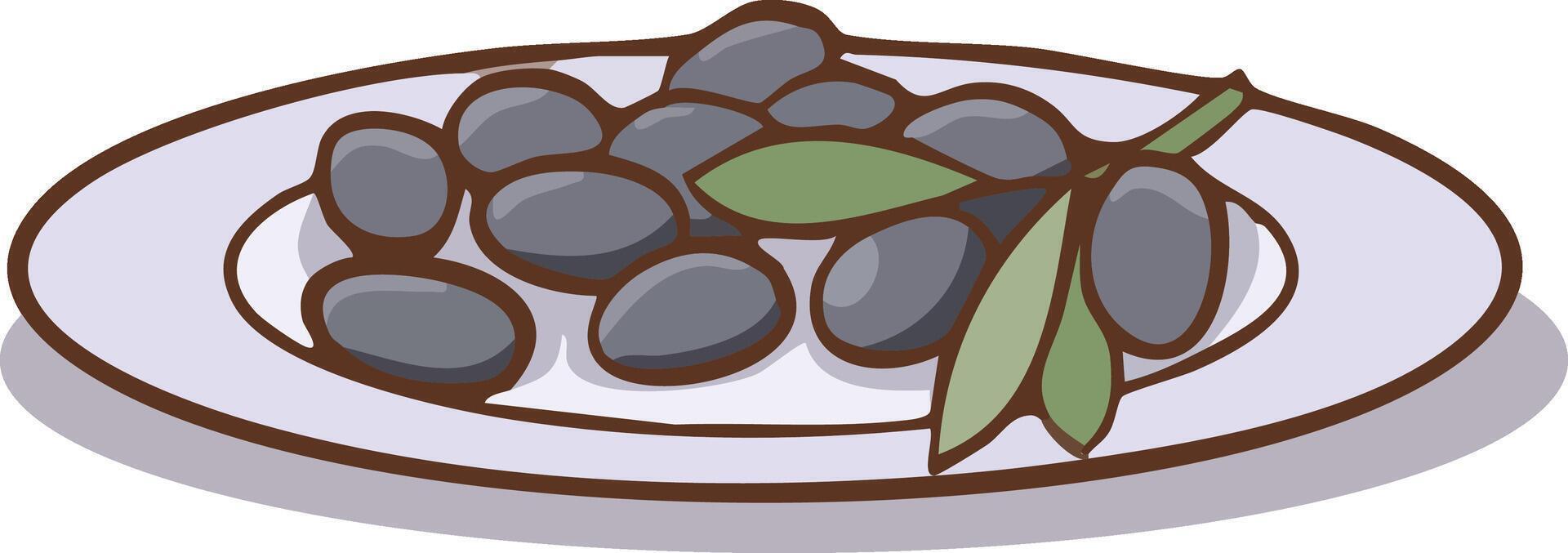 illustration of a plate with olives on a white background vector