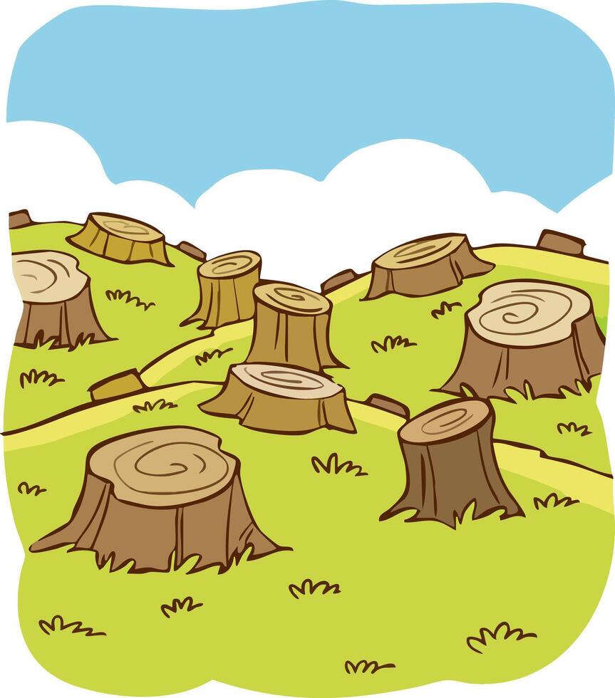 illustration of cut tree stumps in the forest. vector