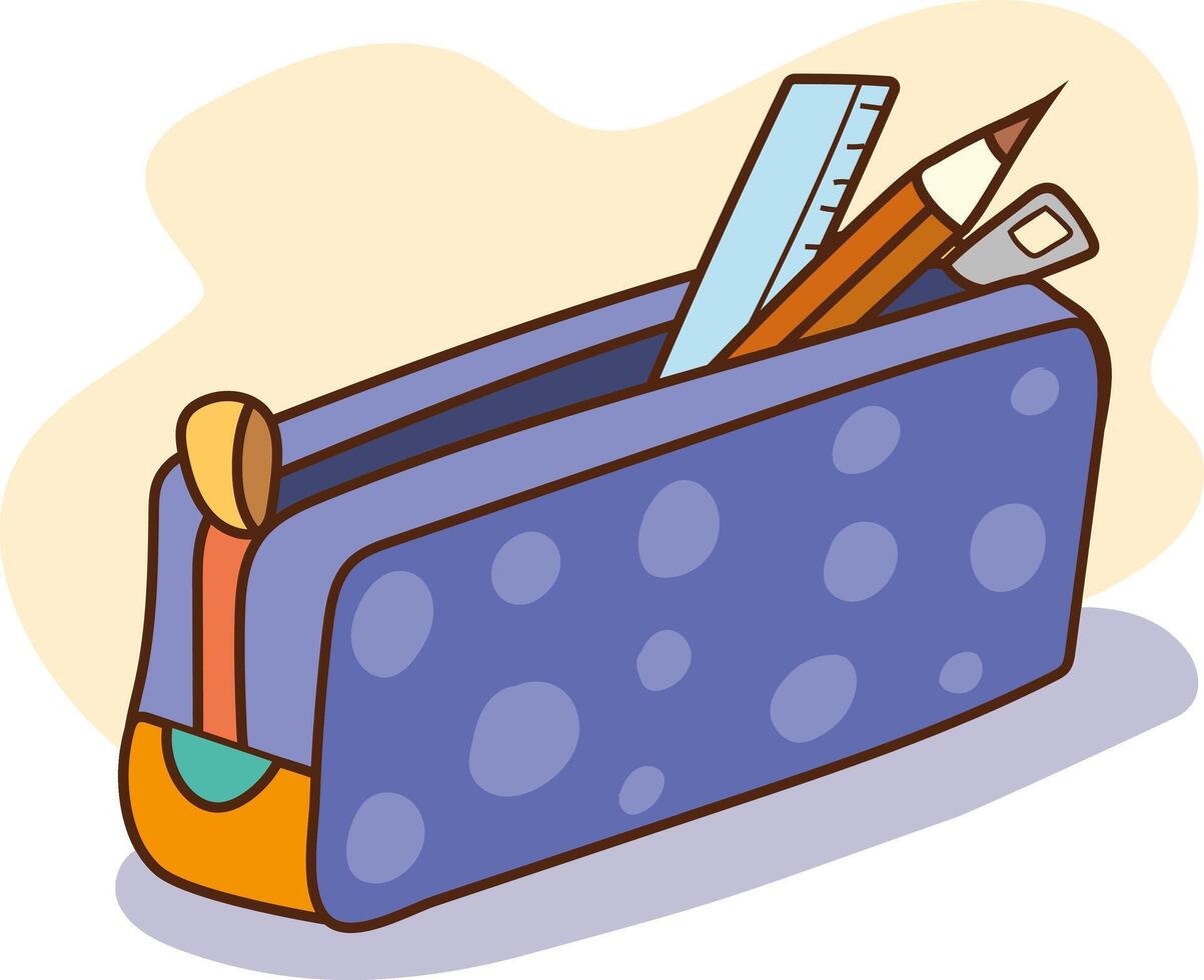 Pencil Case and Stationery Illustration in Cartoon Style vector
