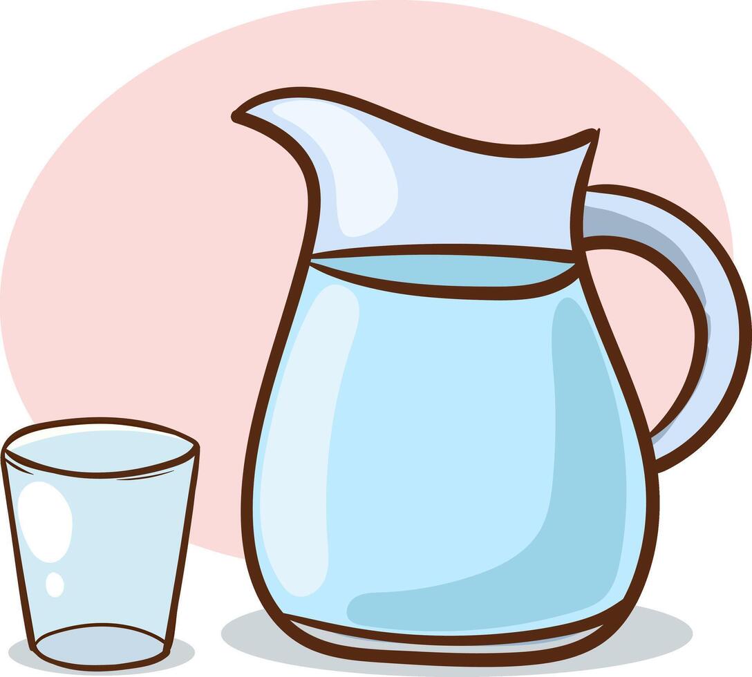 glass and jug with water isolated on white background. vector