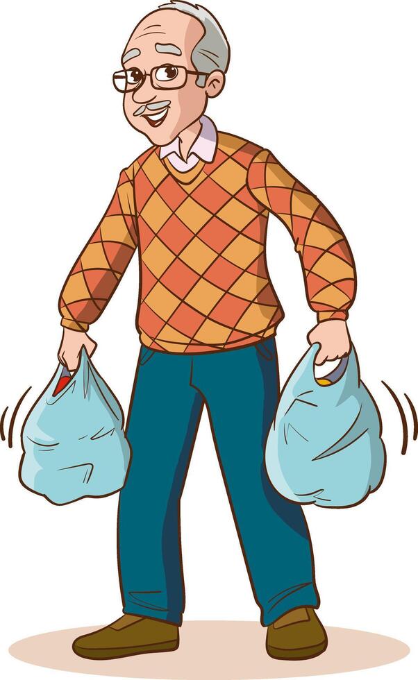 old man shopping for groceries illustration vector