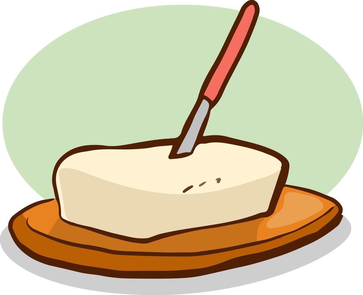 Brick of Butter on Plate with Knife, Dairy Based Product Isolated Icon illustration vector