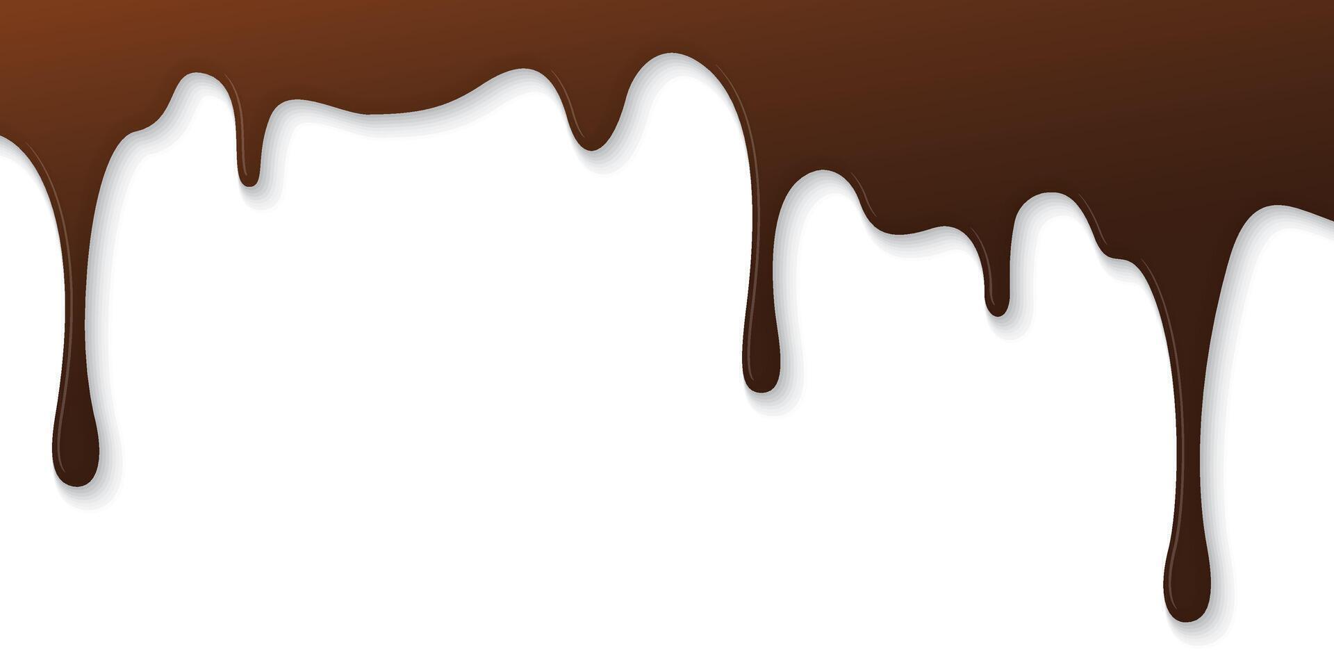 Melted chocolate flows onto white background graphic illustration have blank space. vector