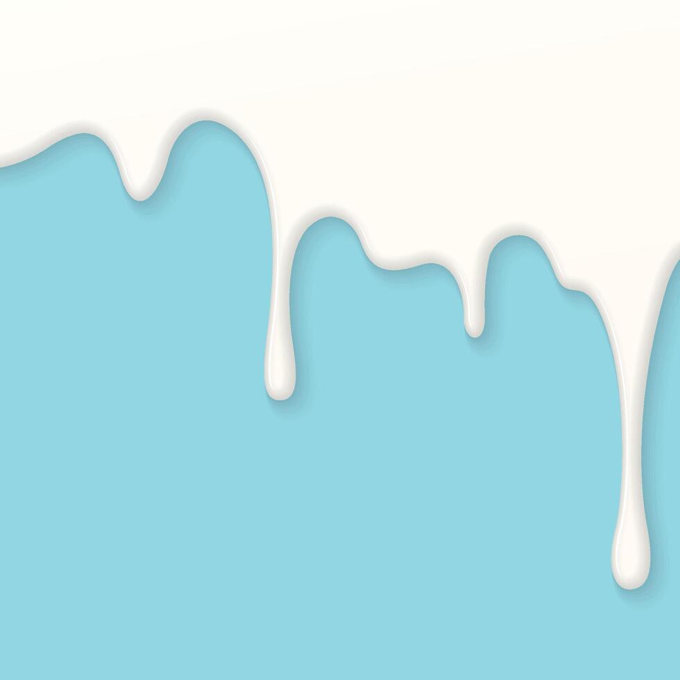 Minimalist fresh milk flows onto light blue square background graphic illustration have blank space. vector