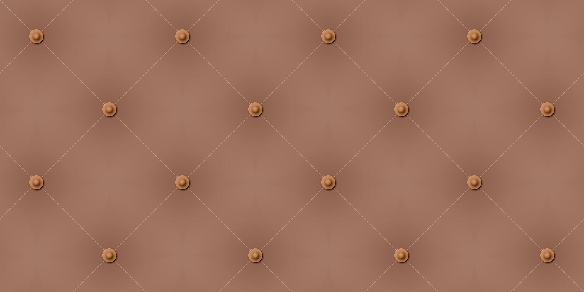 3D upholstery leather mocha color background with seams and brass pins seamless pattern graphic illustration. vector