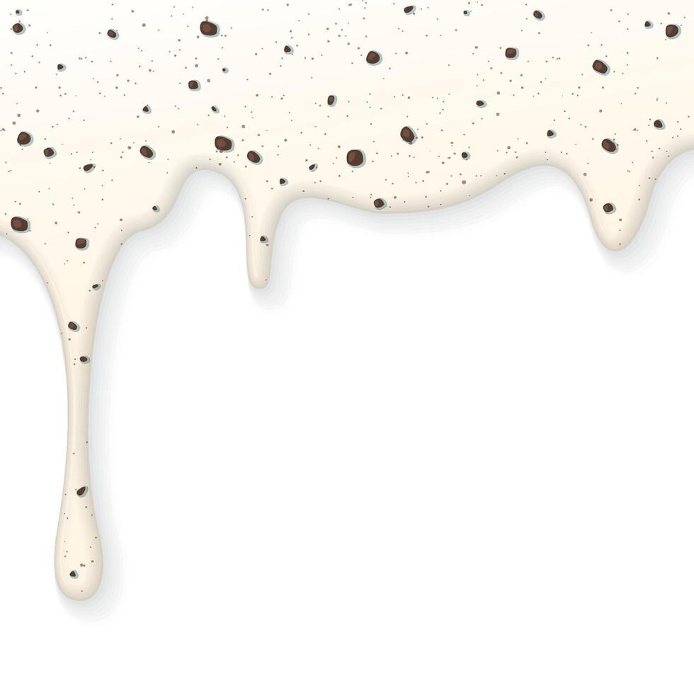 Melted cookie and cream ice cream drop onto white square background graphic illustration have blank space. vector