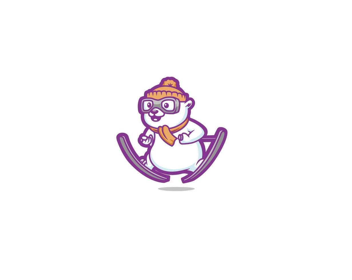 Polar bear sport ski maskot vector