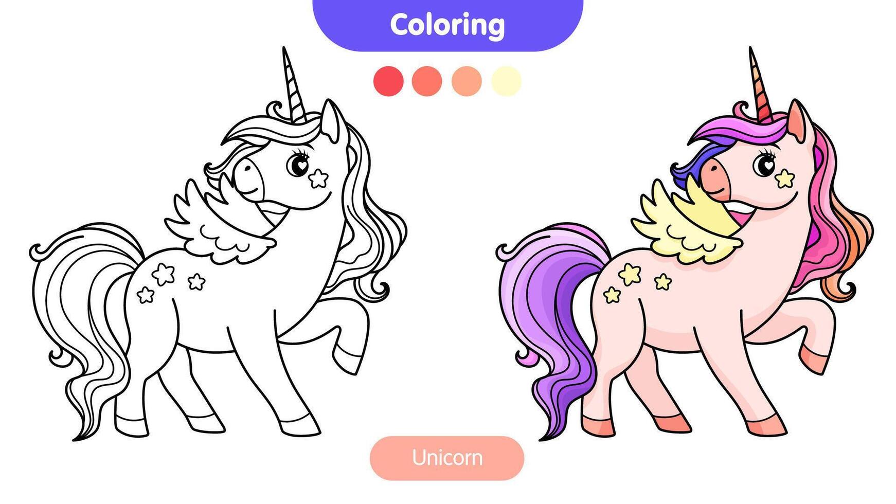 Coloring book for children, rose unicorn. vector