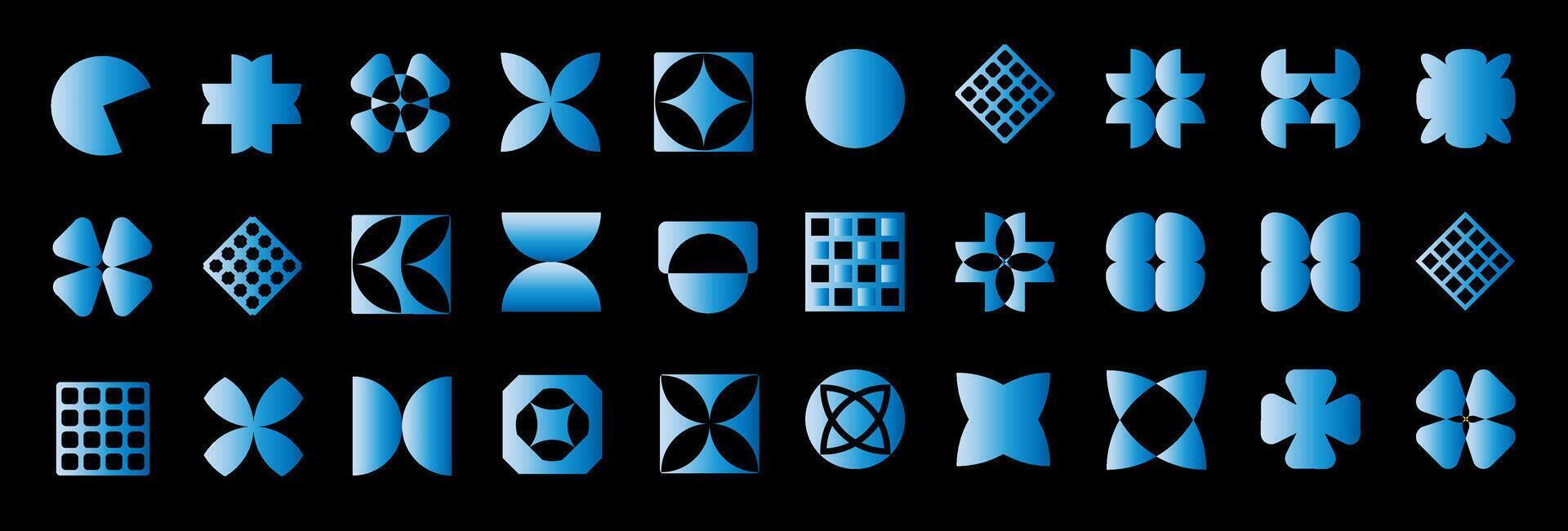 Brutalism colorful Y2K shapes. Kit of led electric laser blue neon lighting. a set of abstract shapes on a black background vector