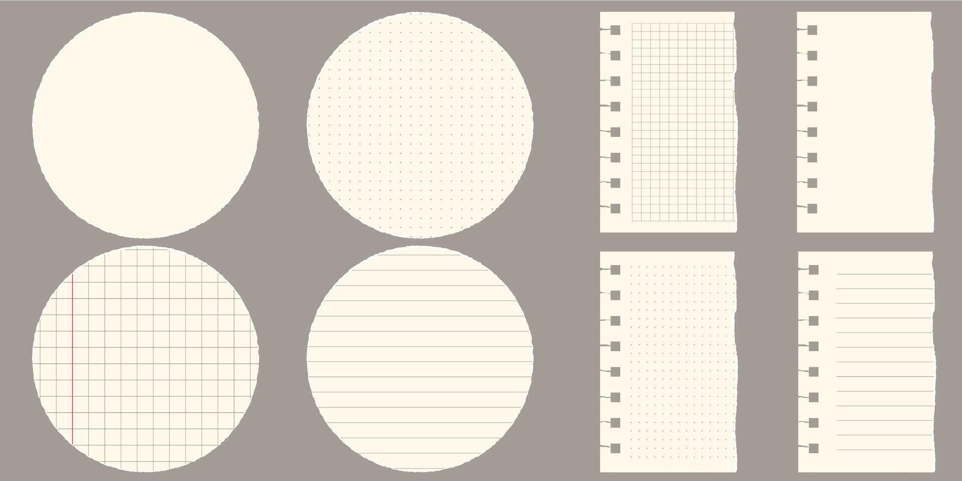 Round and square paper scraps. Torn pieces of paper, with torn edges for notes, realistic torn pieces of blank note pages. illustration isolated vector