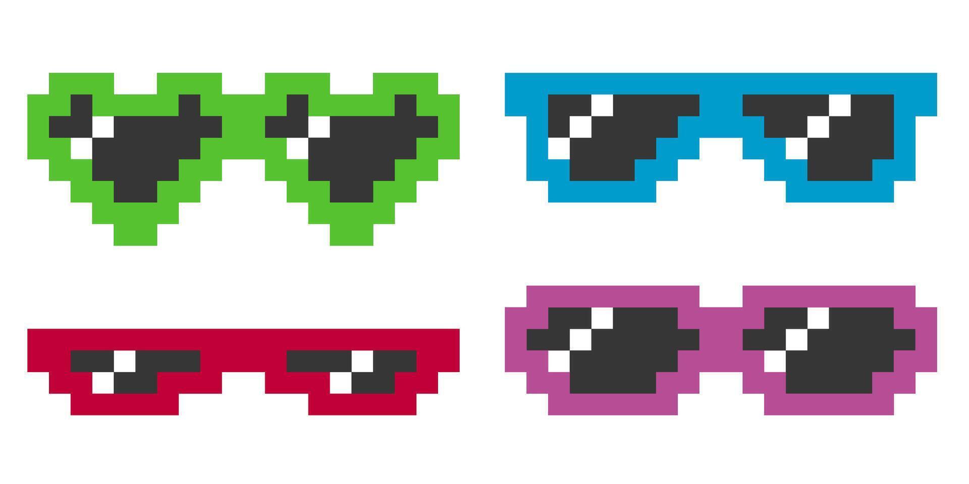 Bright pixel 8 bit stylized sunglasses. vector