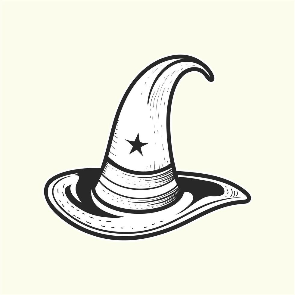 Magic top long hat black and white design. vector