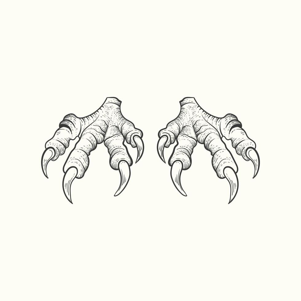 Eagle leg paw black and white design. vector