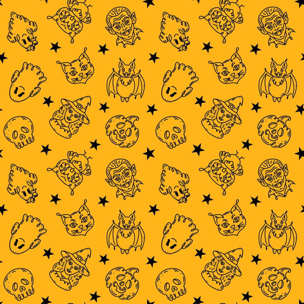 Seamless pattern with characters in doodle style vector