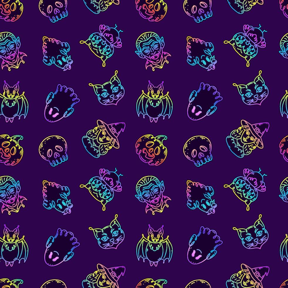 Characters in doodle style on the theme of the Halloween holiday. Gradient colors. vector
